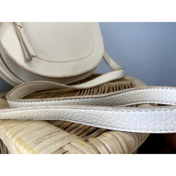 Earthtone Cream Pebbled Faux Leather Crossbody SaddleBag - Picture 12 of 13